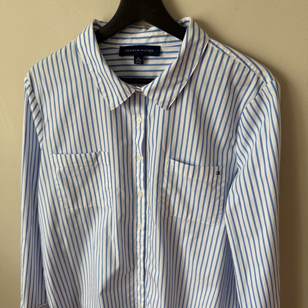 Tommy Hilfiger Women’s Cabana Striped Pleat-Back 100% Cotton Shirt XL - Picture 6 of 15